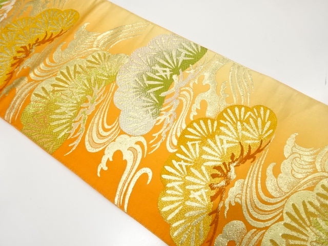 JAPANESE KIMONO / ANTIQUE FUKURO OBI / WOVEN RAGING WAVES & PINE